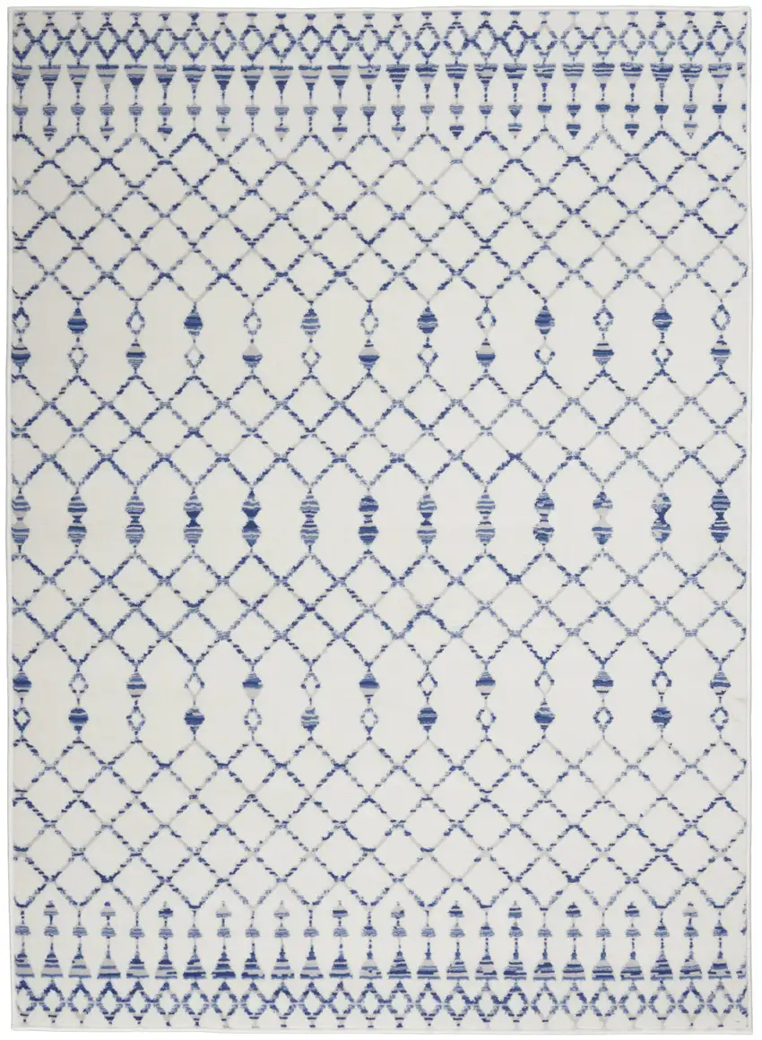 Ivory and Blue Berber Pattern Area Rug Photo 1