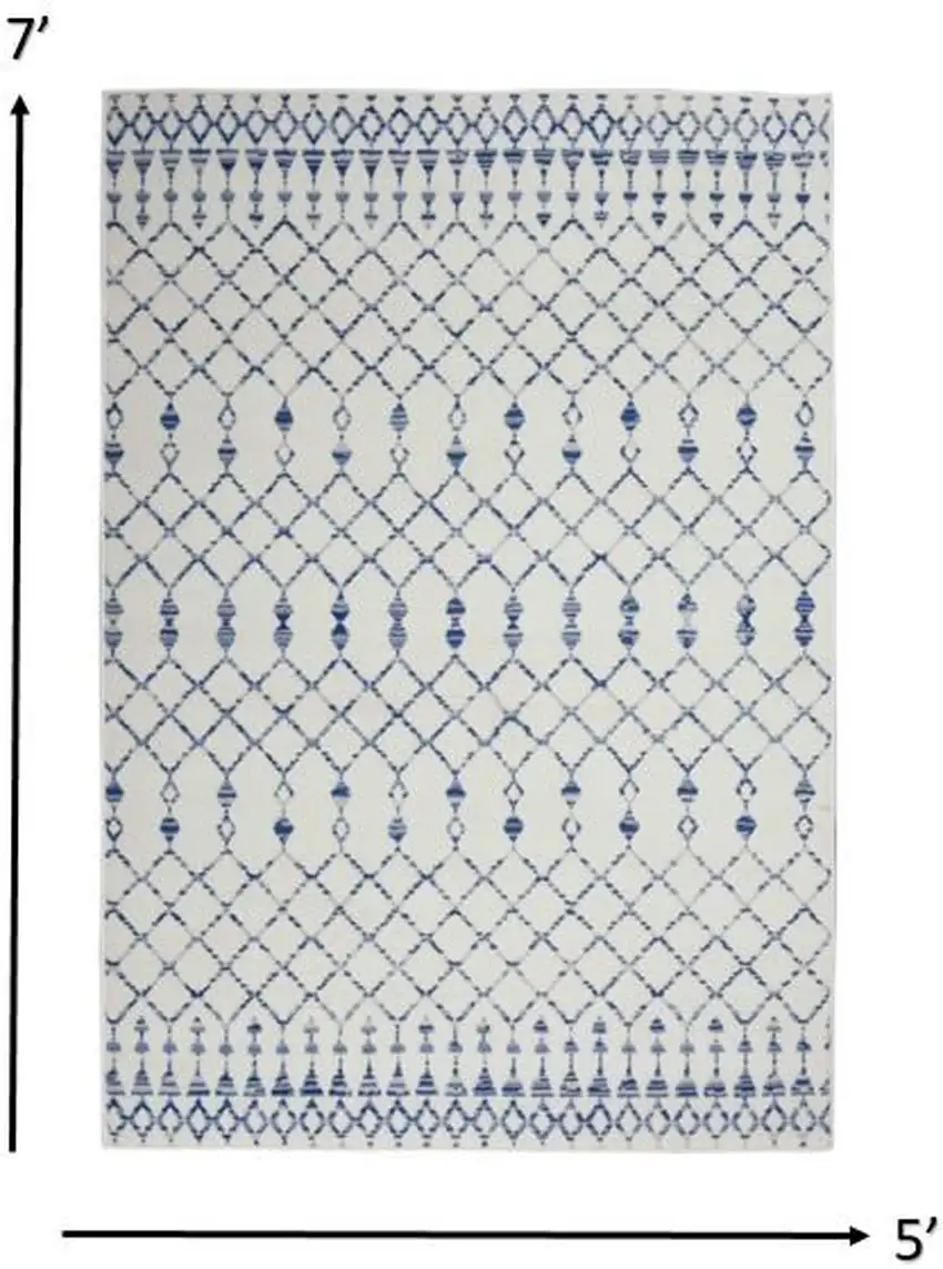 Ivory and Blue Berber Pattern Area Rug Photo 6