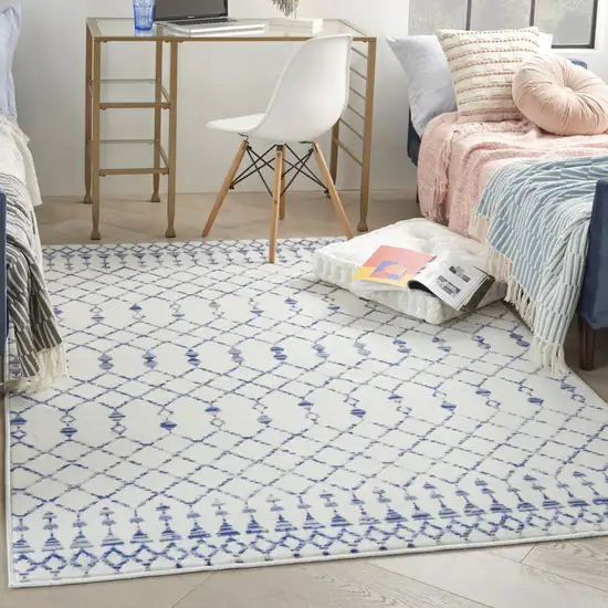 Ivory And Blue Geometric Area Rug Photo 4