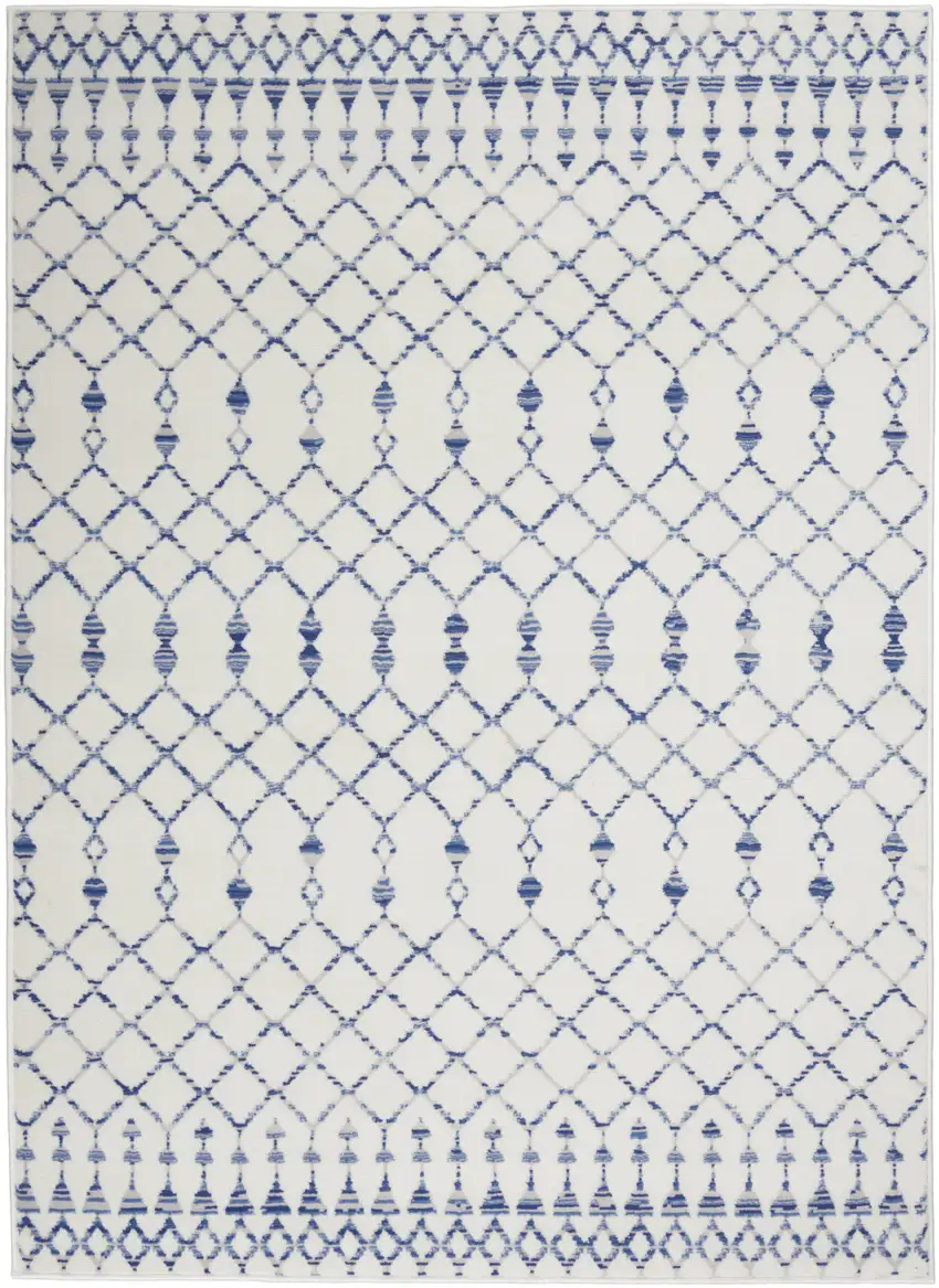 Ivory And Blue Geometric Area Rug Photo 5