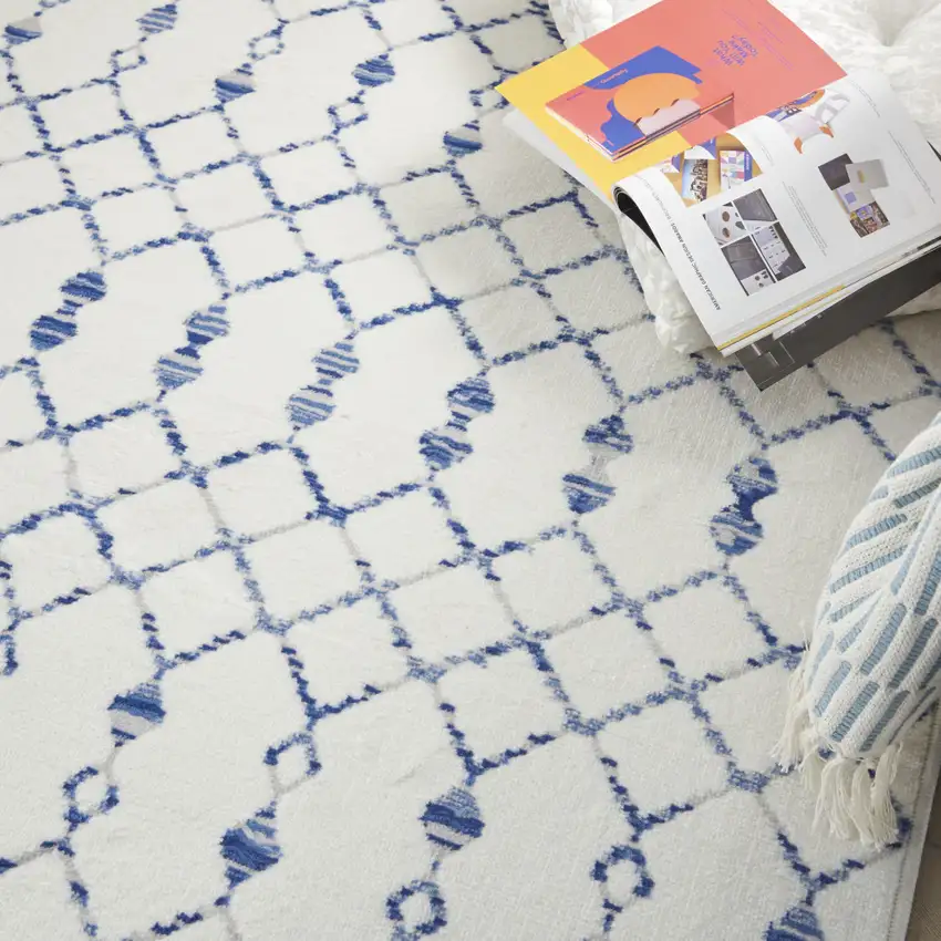 Ivory And Blue Geometric Area Rug Photo 8
