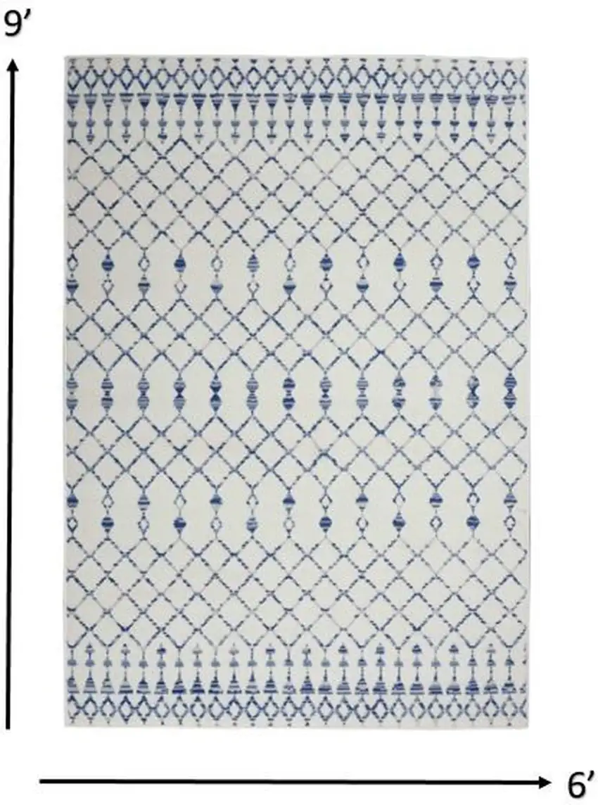 Ivory and Blue Berber Pattern Area Rug Photo 6
