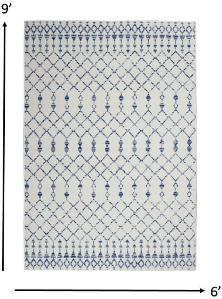 Ivory and Blue Berber Pattern Area Rug Photo 3