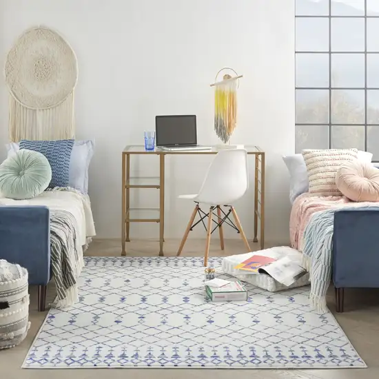 Ivory And Blue Geometric Area Rug Photo 4