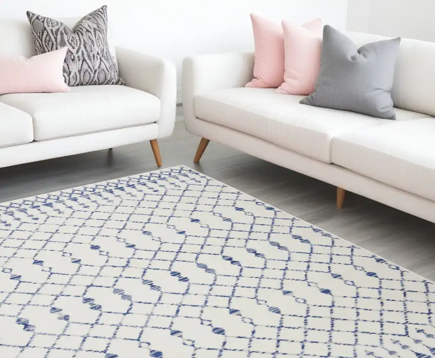 Ivory And Blue Geometric Area Rug Photo 2