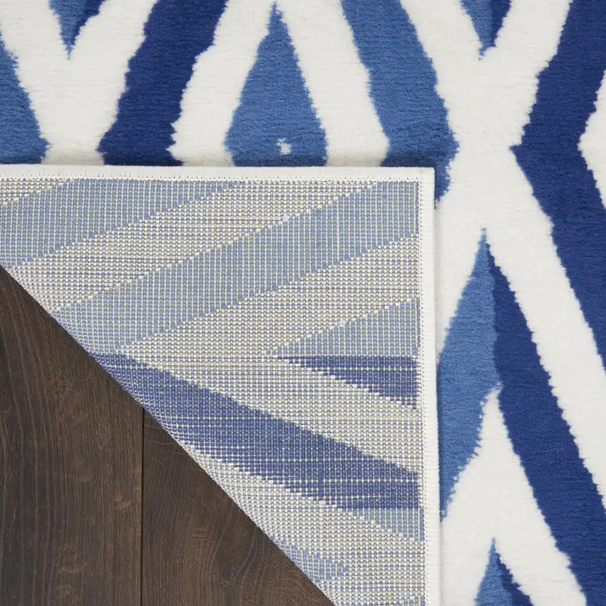 Ivory And Blue Geometric Area Rug Photo 9