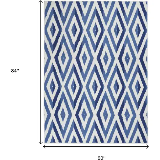 Ivory And Blue Geometric Area Rug Photo 9