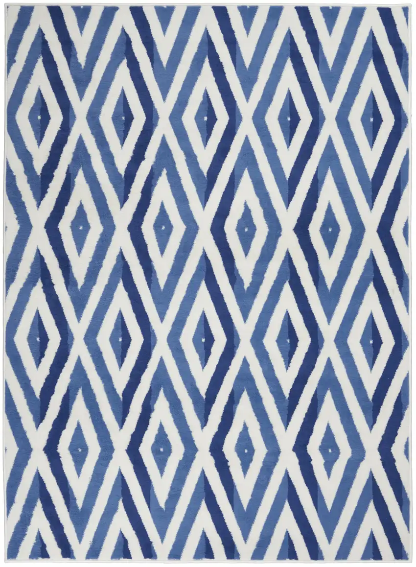 Ivory and Blue Diamond Area Rug Photo 1