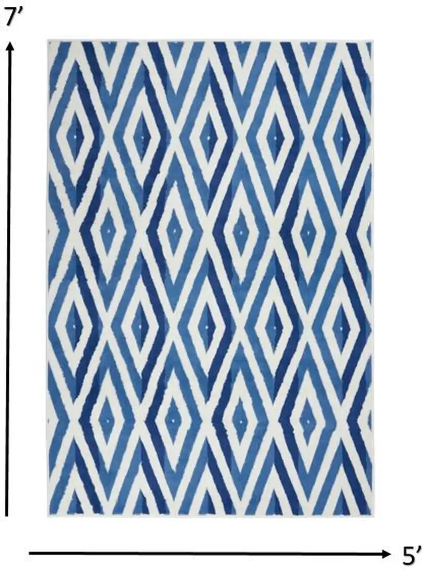 Ivory and Blue Diamond Area Rug Photo 5
