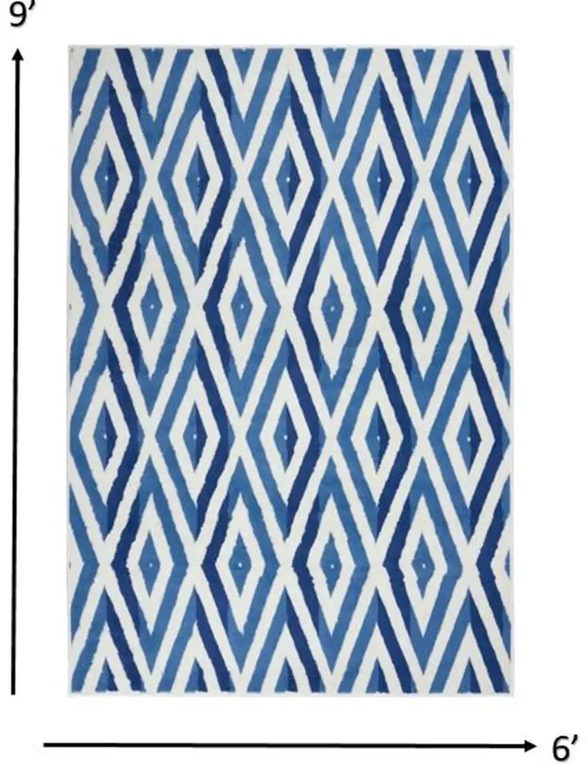 Ivory and Blue Diamond Area Rug Photo 5