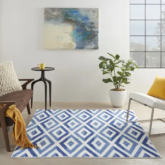 Ivory And Blue Geometric Area Rug Photo 4