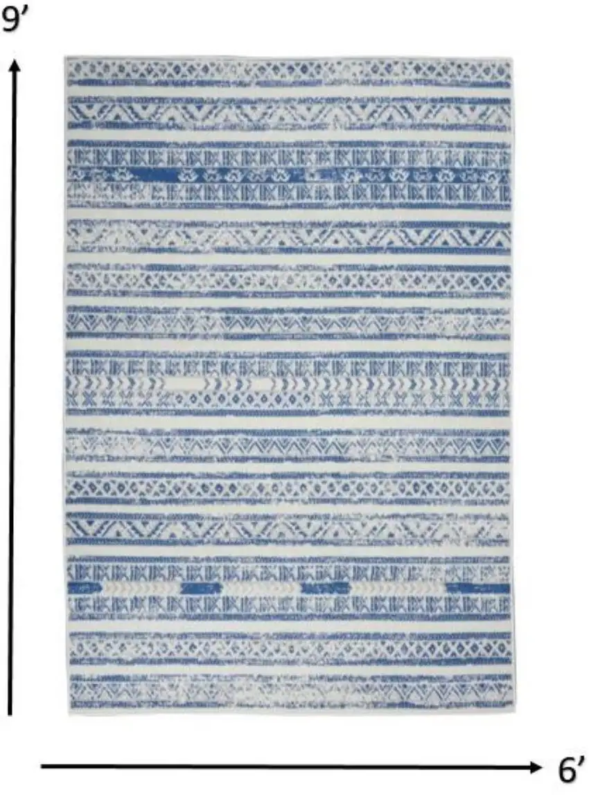 Ivory And Blue Geometric Distressed Area Rug Photo 7