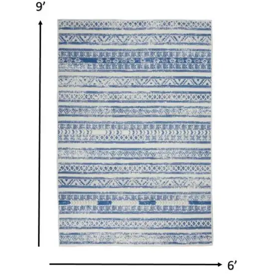 Ivory And Blue Geometric Distressed Area Rug Photo 7