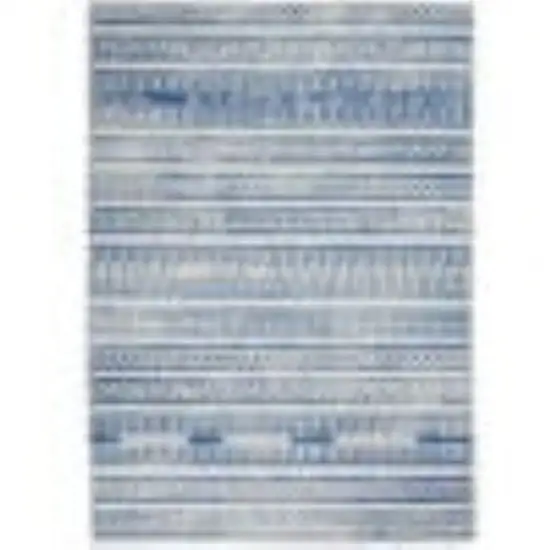 Ivory And Blue Geometric Distressed Area Rug Photo 3