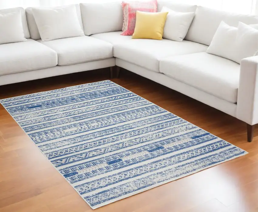 Navy Blue Geometric Dhurrie Area Rug Photo 1