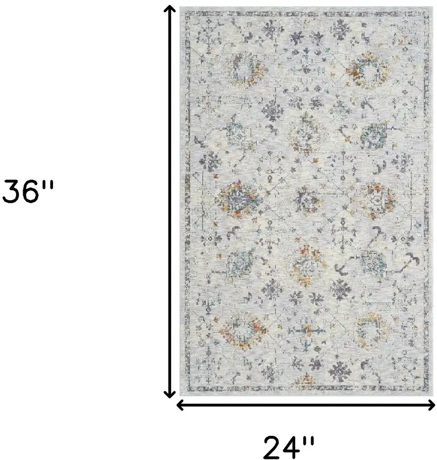 Ivory and Blue Floral Area Rug Photo 3