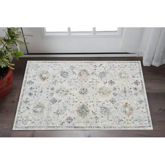 Ivory and Blue Floral Area Rug Photo 1