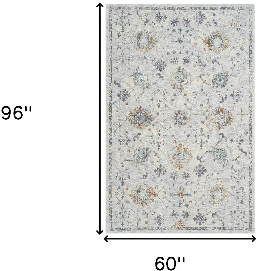 Ivory and Blue Floral Area Rug Photo 3