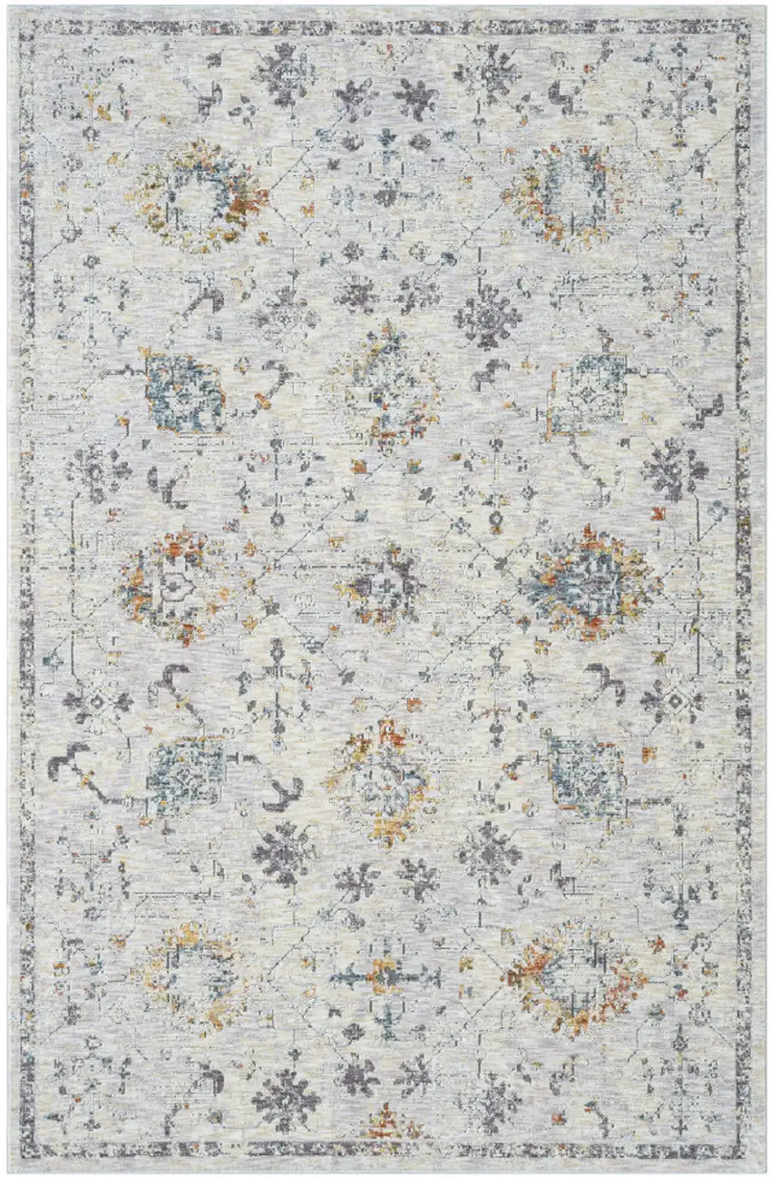Ivory and Blue Floral Area Rug Photo 7