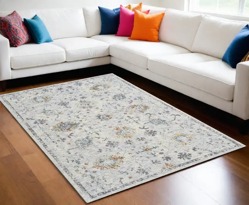 Ivory and Blue Floral Area Rug Photo 1