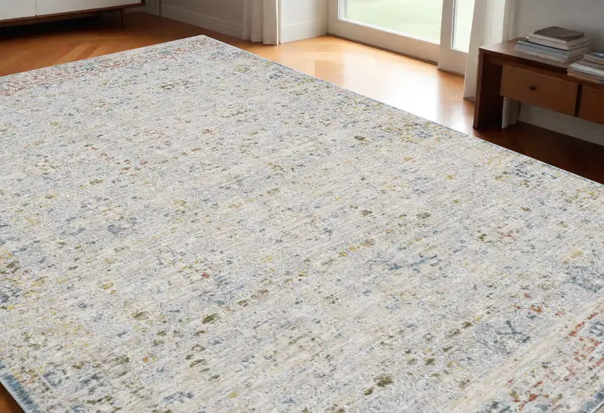 Ivory and Blue Floral Area Rug Photo 1