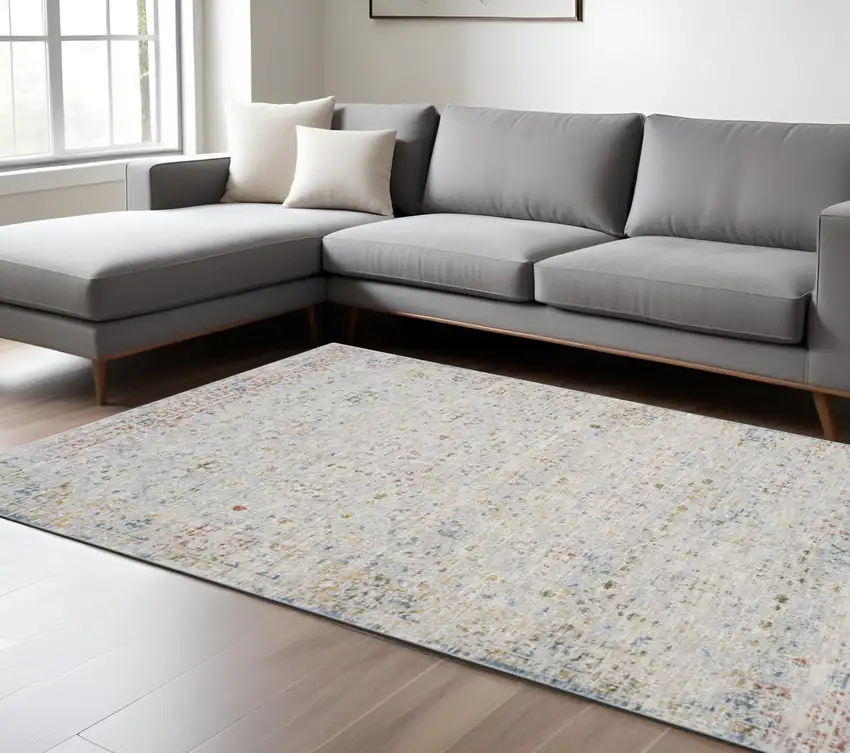 Ivory and Blue Floral Area Rug Photo 1