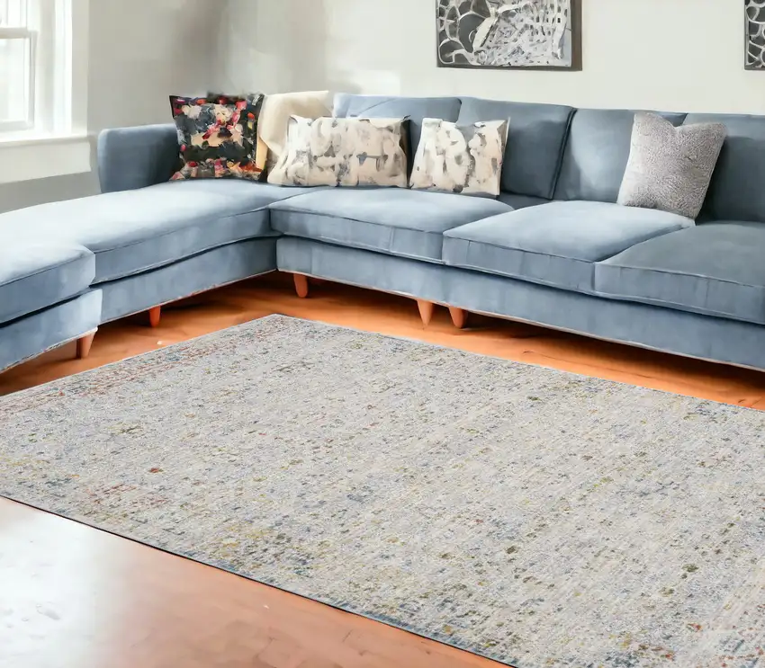 Ivory and Blue Floral Area Rug Photo 1