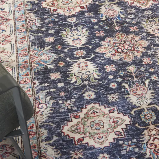 Ivory and Blue Floral Medallion Distressed Non Skid Area Rug Photo 9