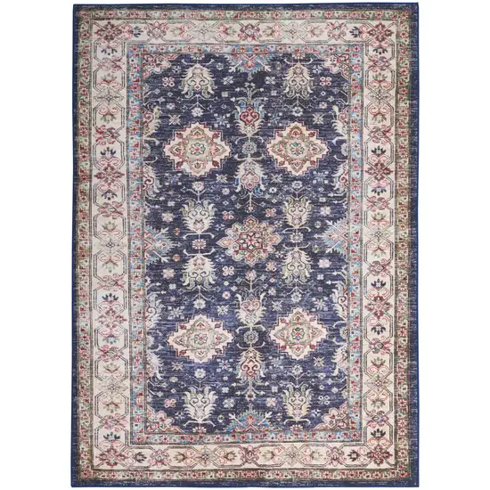 Ivory and Blue Floral Medallion Distressed Non Skid Area Rug Photo 8