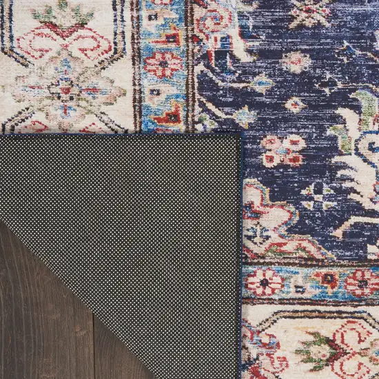 Ivory and Blue Floral Medallion Distressed Non Skid Area Rug Photo 9
