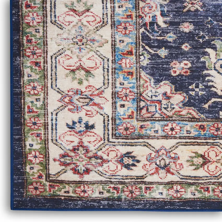 Ivory and Blue Floral Medallion Distressed Non Skid Area Rug Photo 8