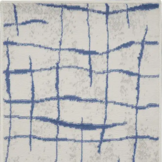 Ivory and Blue Floral Medallion Distressed Non Skid Area Rug Photo 1