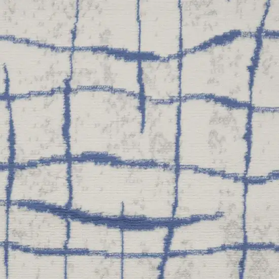 Ivory and Blue Floral Medallion Distressed Non Skid Area Rug Photo 6