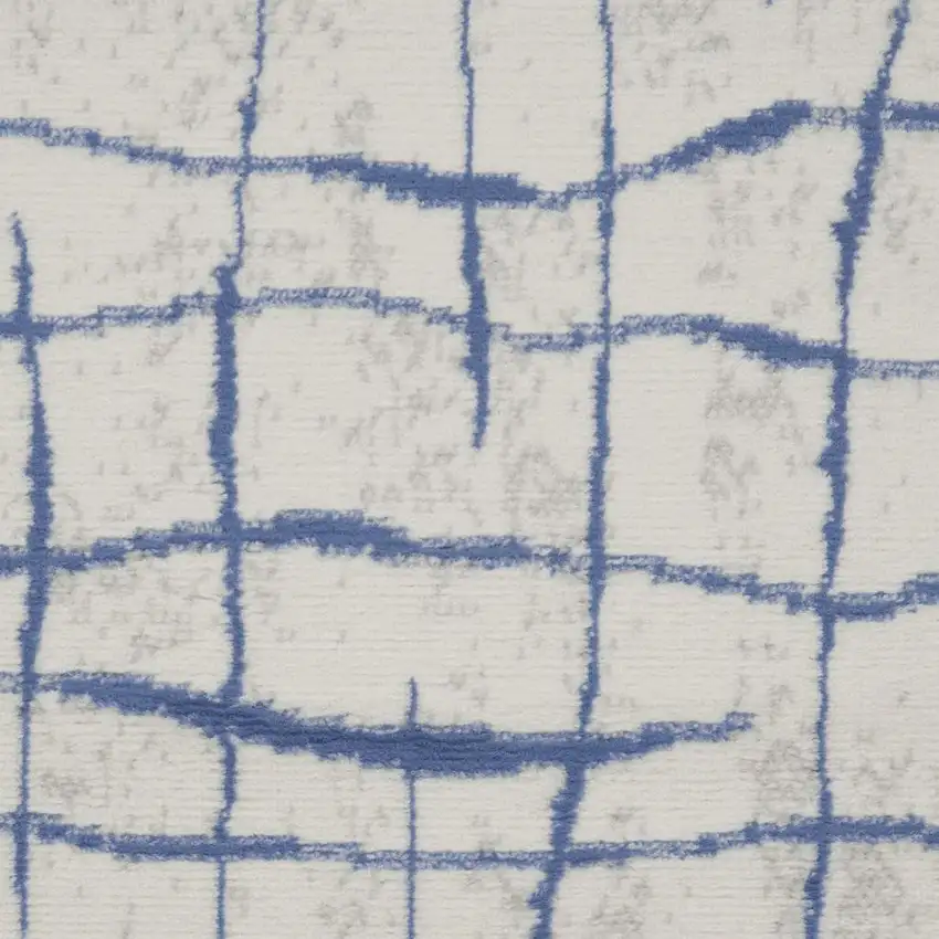 Ivory and Blue Floral Medallion Distressed Non Skid Area Rug Photo 6