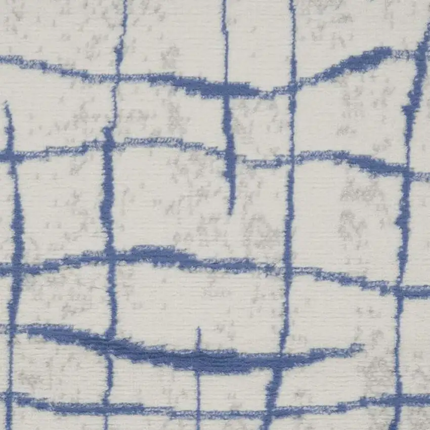 Ivory and Blue Floral Medallion Distressed Non Skid Area Rug Photo 3