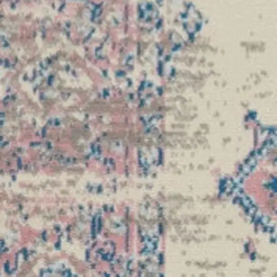 Ivory and Blue Floral Medallion Distressed Non Skid Area Rug Photo 3