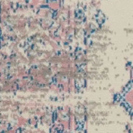 Ivory and Blue Floral Medallion Distressed Non Skid Area Rug Photo 7