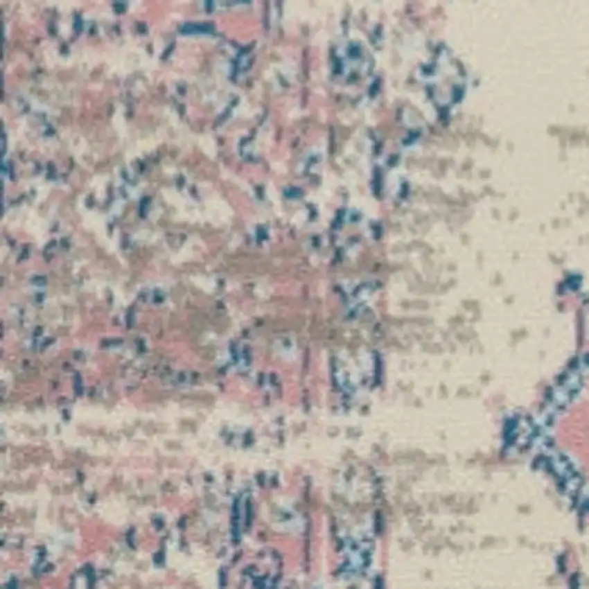 Ivory and Blue Floral Medallion Distressed Non Skid Area Rug Photo 7