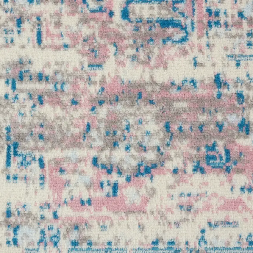 Ivory and Blue Floral Medallion Distressed Non Skid Area Rug Photo 5