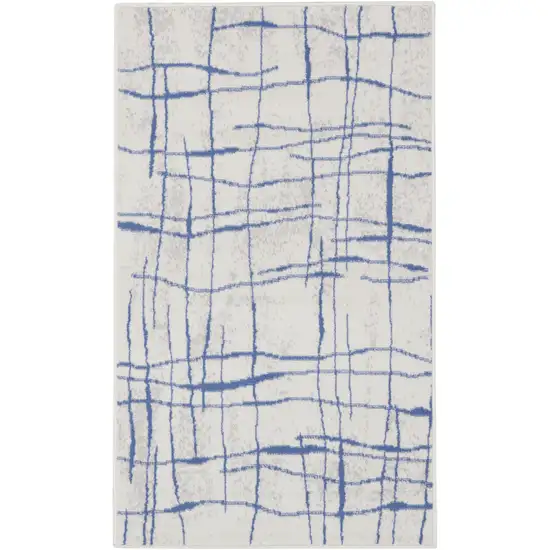 Ivory and Blue Floral Medallion Distressed Non Skid Area Rug Photo 1