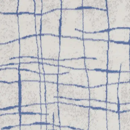 Ivory and Blue Floral Medallion Distressed Non Skid Area Rug Photo 6