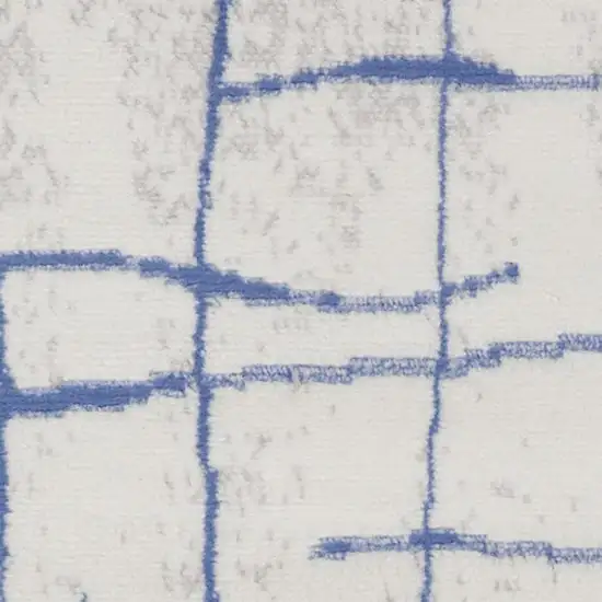 Ivory and Blue Floral Medallion Distressed Non Skid Area Rug Photo 3