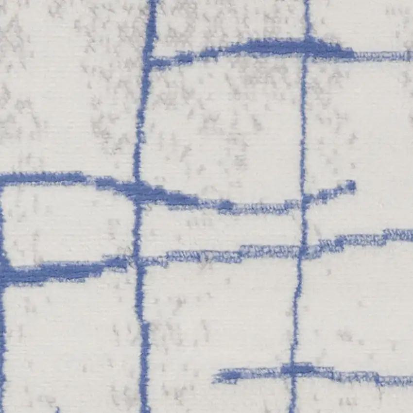 Ivory and Blue Floral Medallion Distressed Non Skid Area Rug Photo 3