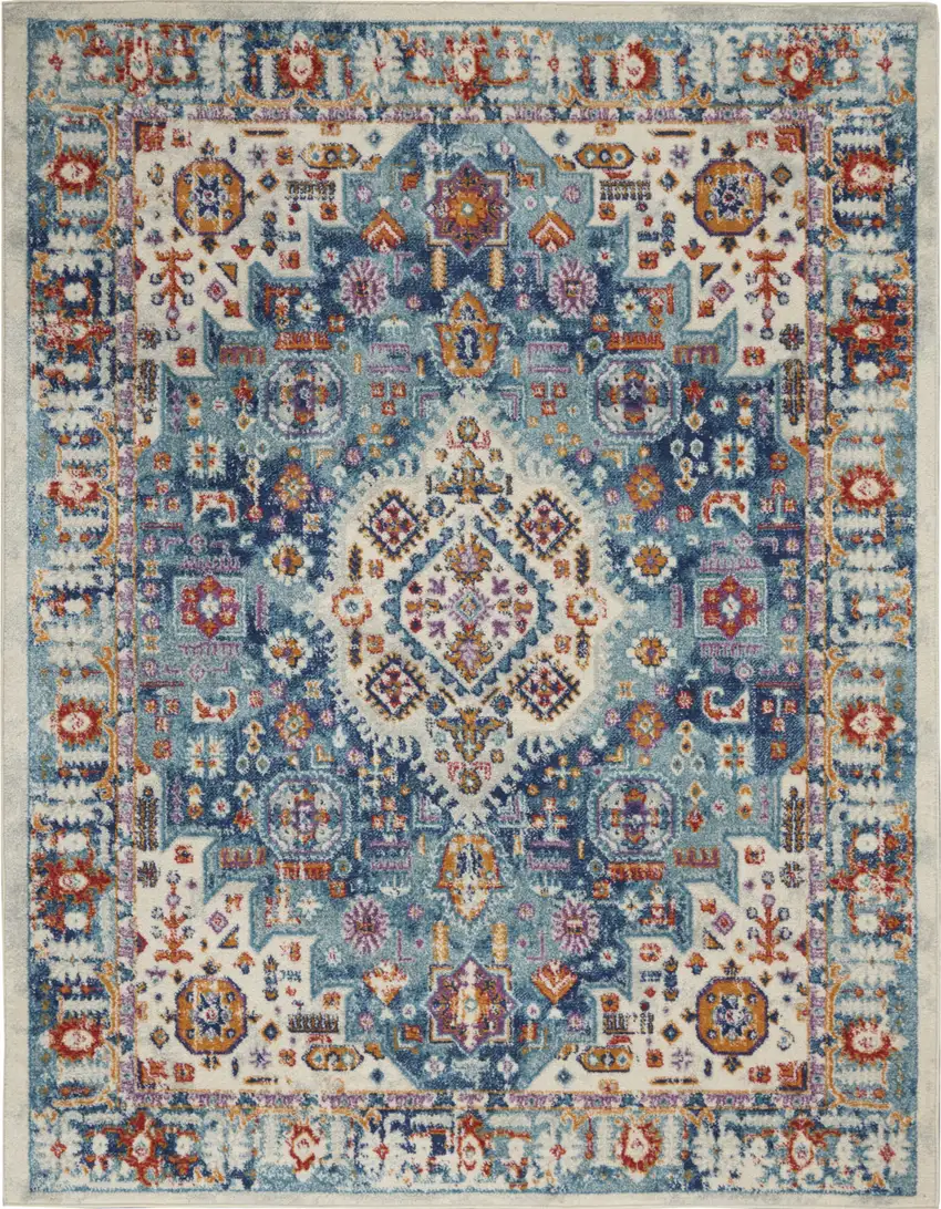 Blue And Ivory Power Loom Area Rug Photo 2