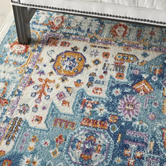 Ivory And Blue Floral Distressed Area Rug Photo 8