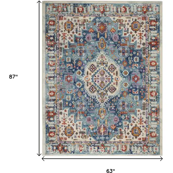 Ivory And Blue Floral Distressed Area Rug Photo 3