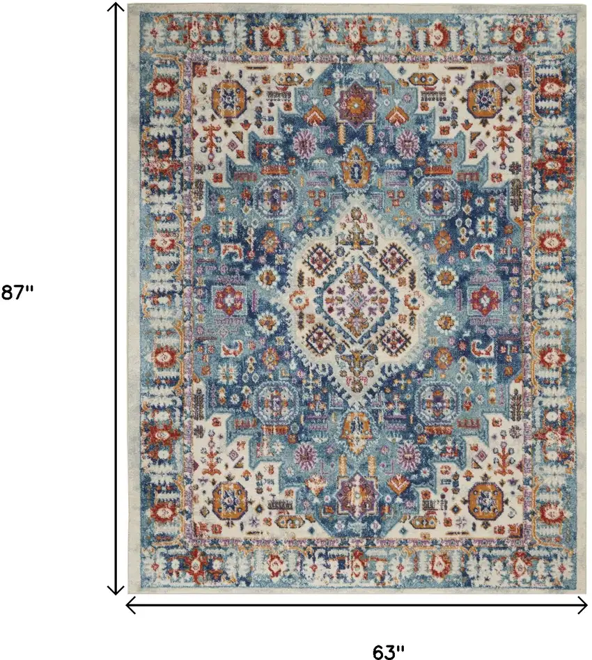 Ivory And Blue Floral Distressed Area Rug Photo 3