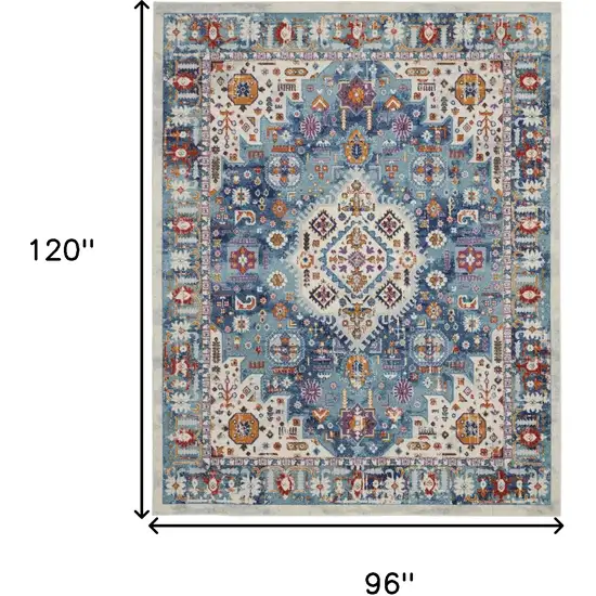 Ivory And Blue Floral Distressed Area Rug Photo 3