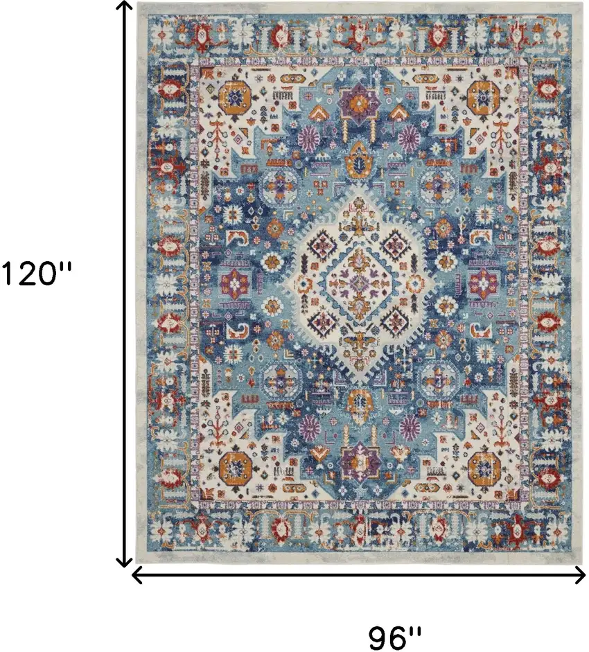 Ivory And Blue Floral Distressed Area Rug Photo 3