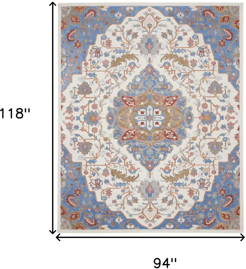 Ivory and Blue Floral Non Skid Area Rug Photo 3